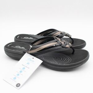 Clarks Breeze Coral Womens Size 7M Black Combi Synthetic Slip On Sandals Shoes